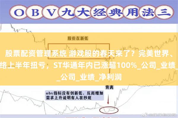 股票配资管理系统 游戏股的春天来了？完美世界、冰川网络上半年扭亏，ST华通年内已涨超100%_公司_业绩_净利润