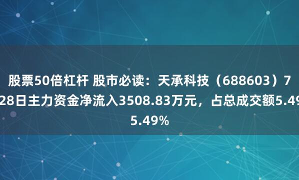 股票50倍杠杆 股市必读：天承科技（688603）7月28日主力资金净流入3508.83万元，占总成交额5.49%